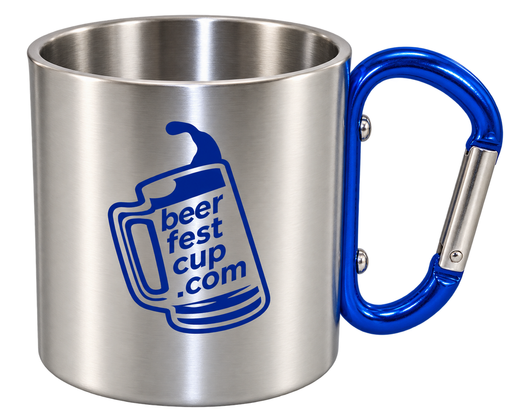 Custom 10 oz. stainless steel carabiner mug for events